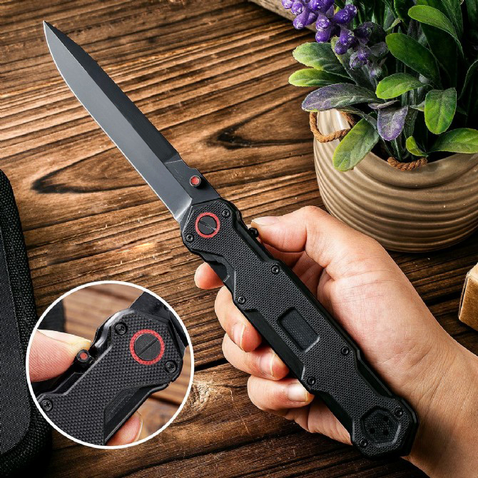 Najwyższa jakość H2901 Assisted Tactical Solding Knife D2 Black Coating Blade G10 ze stalowym blachy Szybkie otwarte folderowe noże z nylonową torbą