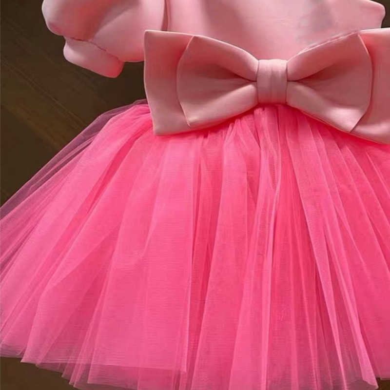 Flickans klänningar Baby Girl Princess Tutu Dress Spädbarn Småbarn från axel Bow Vestido Puff Sleeve Party Pageant Birthday Baby Clothes 1-10Y W0224