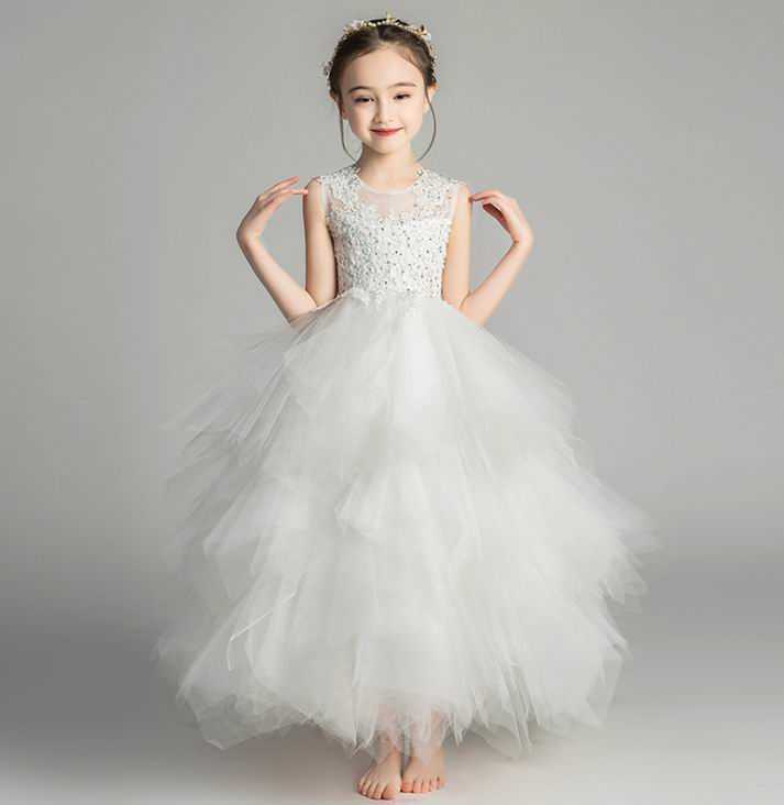 Mädchenkleider Mädchen-Abendkleid, besticktes Perlen-Partykleid, mehrlagiges Ballkleid für Hochzeit, Prinzessinnenkleid, Kinderkleidung, 2–12 Jahre, E20259 W0224