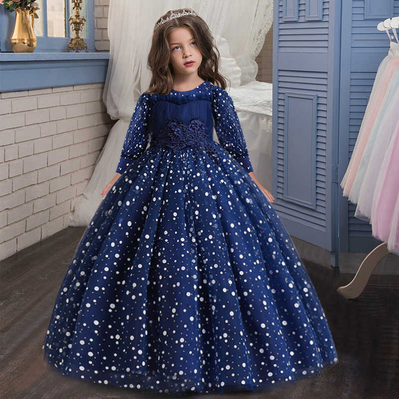 Girl's Dresses Top Quality Lace Dresses For Girls Princess Dress Christmas Elegant Children Party Dress Lace Girls Wedding Dress W0224