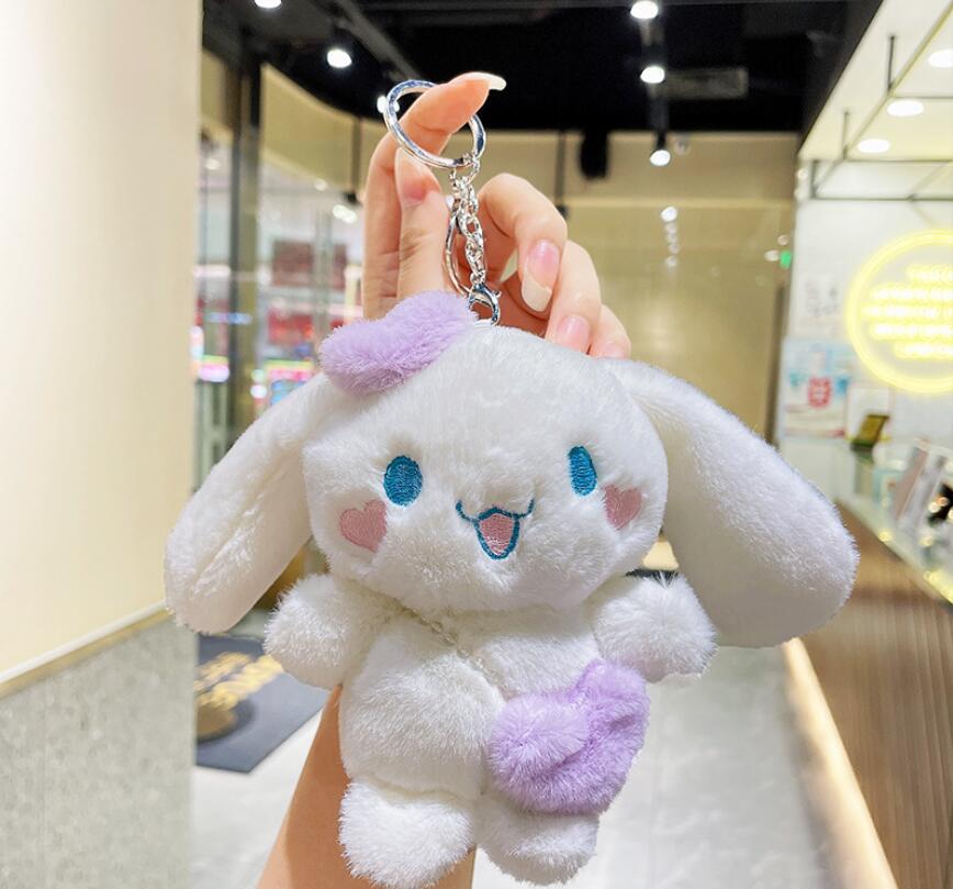 INS Cute Love Heart Cinnamoroll Plush Keychain Jewelry Schoolbag Backpack Ornament Hanger Kids Toy Gifts