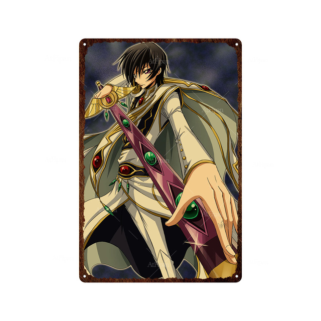 Anime japonês Código de pintura de metal vintage FILMES DE POSTER GEASS PLACA DE TIN PLACAS DE TIN PLACAS DE PLATA RETRO PLAQUES MAN PLAQUES MAN CAVE BAR Clube Decoração Crianças Presente Tamanho 30x20cm W01