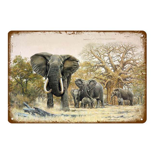 Vintage Colorful Elephant tin Posters Abstract Animals Oil Prints Metal Signs Wall Art Painting para Pub Bar Living Room Home decoración personalizada Tamaño 30X20CM w02