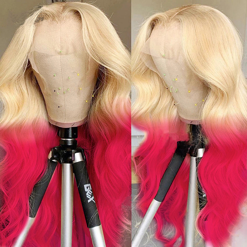 Brazilian Human Hair 613 Pink Color 10-32inch 13X4 Lace Front Wig Body Wave Hair Products 150% 180% 210% Density