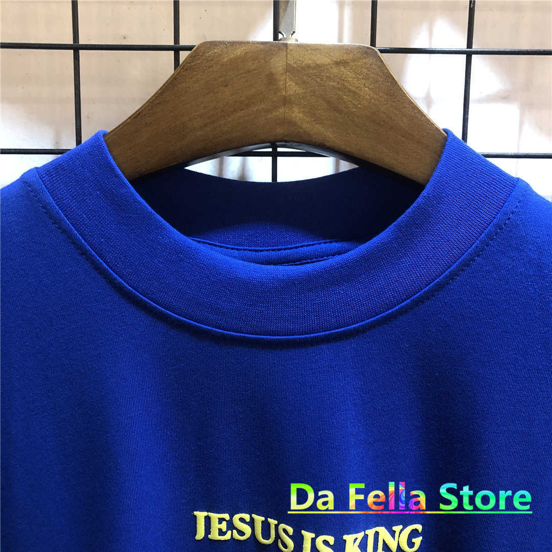 T-shirt da uomo JESUS IS KING T-shirt Uomo Donna Blu Tee Testo Stampa in schiuma Jesus Manica corta Nuove canzoni Serie di album Top Hip Hop G230303