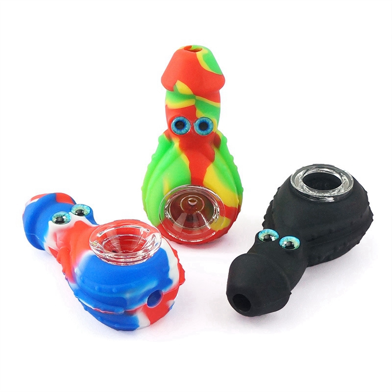 Latest Colorful Silicone Octopus Style Pipes Herb Tobacco Oil Rigs Glass Hole Filter Bowl Portable Handpipes Smoking Cigarette Hand Holder Tube