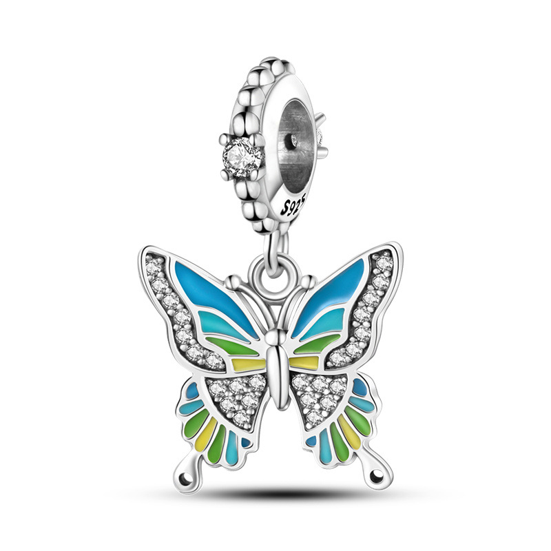 925 Sterling Silver Charm for Pandora New Spring Rain, Flowers and Birds, Beaded Dragonfly, Gradient Bead DIY Butterfly Accessories