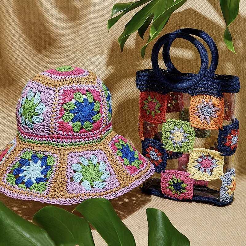 2023 Spring/Summer mormor mönster handgjorda virkade kvinnors väska etnisk stil skarvning handväska havet semester handväska färdig produkt 230406