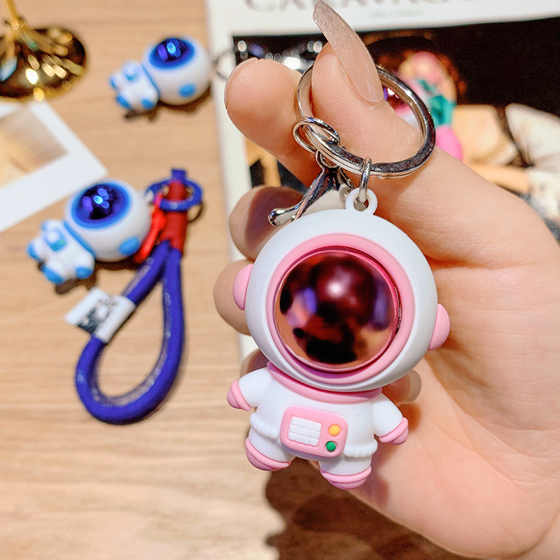 Ruimte Astronaut Key Chain Hanger PVC Resin Pink Blue Acryl Key Ring Planet Anti Lost Backpack Accessoires Sieraden Groothandel