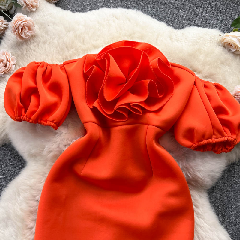 Slash Cou Robes Décontractées Sans Bretelles Off-épaule Robe Femme Stéréo Fleur Mince Hanche Paquet Robes De Soirée Robes De Mujer Élégant 2023