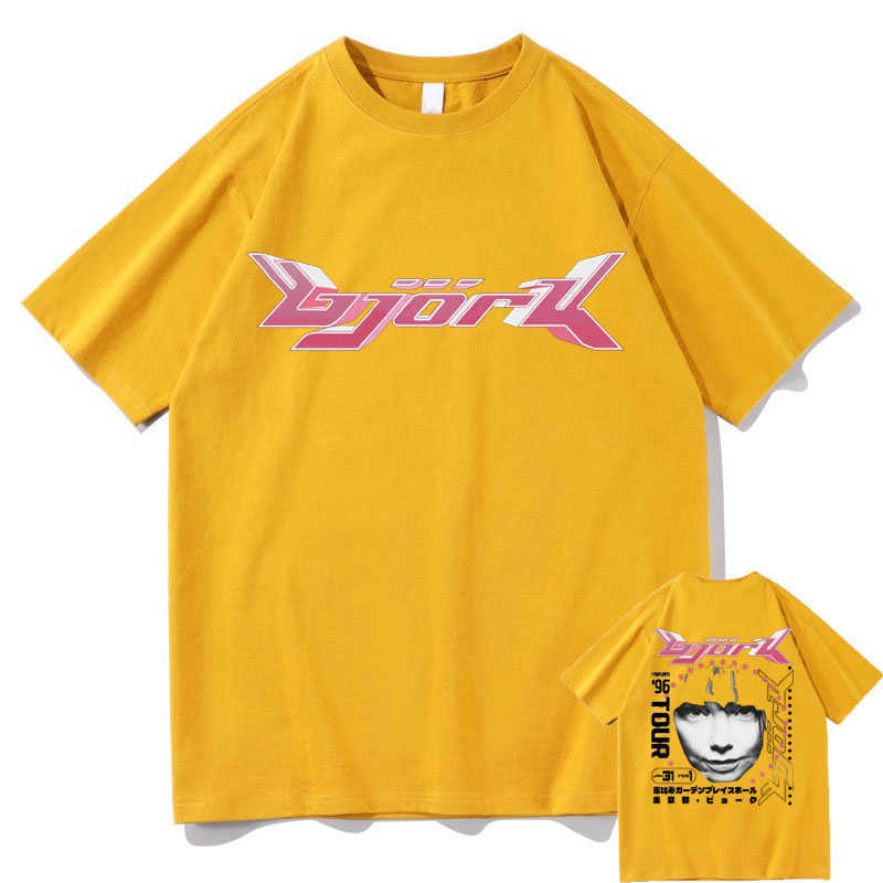 Camisetas masculinas 90s bjork japonês tour 1996 Álbum de música T-shirt Man Hip-Hop Streetwear camise