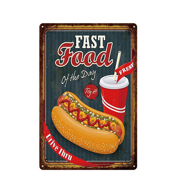 Fast Food Ice Cream Burgers Cupcake Métal Peinture Plaque Plaque Peinture Fer Tin Sign Mur Photo Pour La Maison Restaurant Snack Bar Décor 30X20cm W03