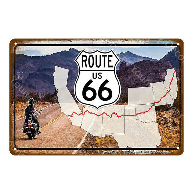 US Route 66 art tin decor the 66 Targhe in metallo vintage American Road Car Motociclette Piastra Poster da parete Pub Bar Club Decorazioni la casa Garage Decorazione dimensioni 30x20 cm w02