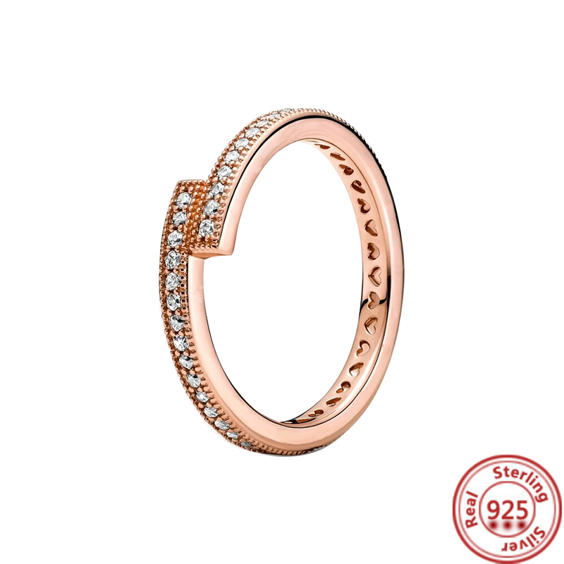 925 Silver Women Fit Pandora Ring Original Heart Crown Fashion Rings Crown Multi Layer Sparkling Rose Gold