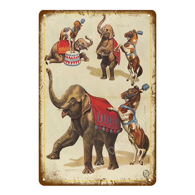 Vintage Colorful Elephant tin Posters Abstract Animals Oil Prints Metal Signs Wall Art Painting para Pub Bar Living Room Home decoración personalizada Tamaño 30X20CM w02