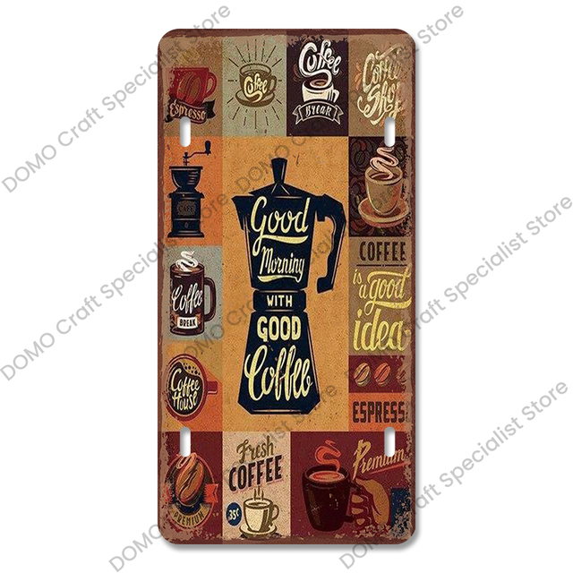 Kaffee-Nummernschild, Vintage-Metallblechschilder, Retro-Kaffeezeit-Metalltafeln für Café, Küche, Wohnzimmer, Zuhause, Wandkunst, Dekor, 30 x 20 cm, W03