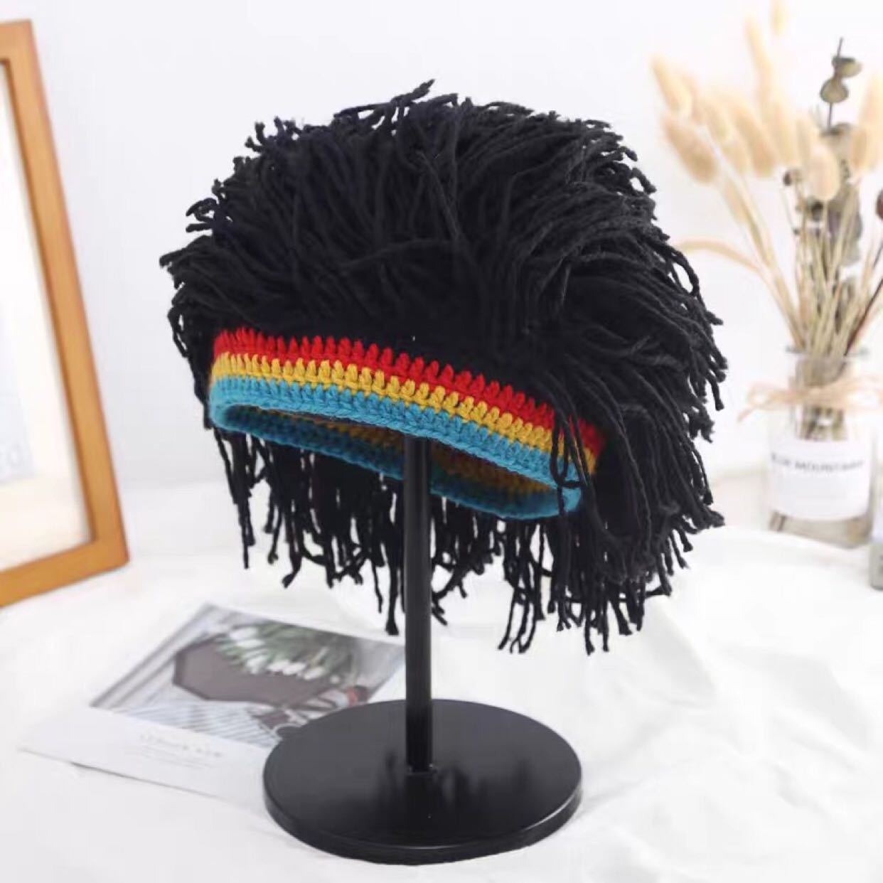 Moda Wig Wool Cap Reggae Pigtail Warm Knit