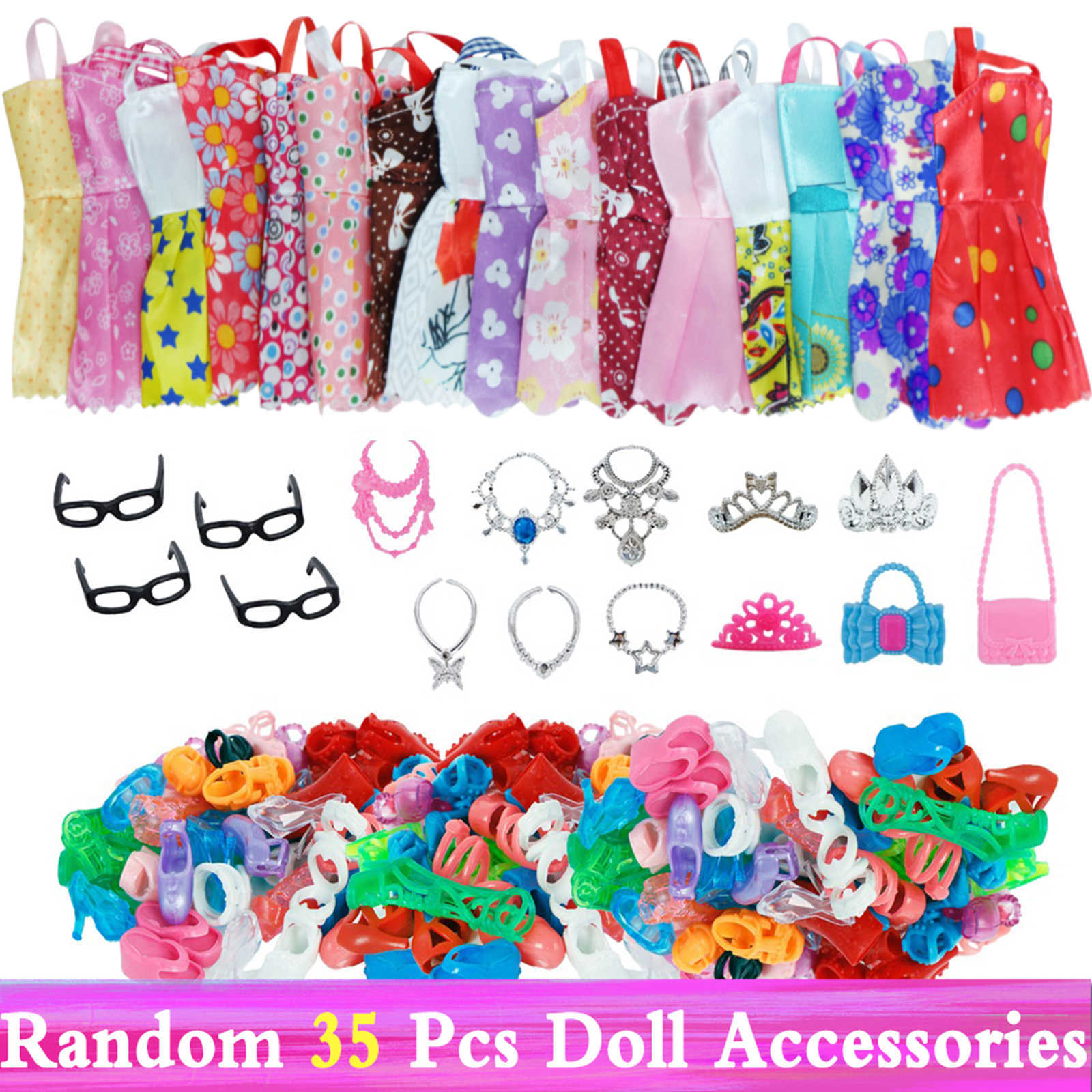 Accessori di abbigliamento bambole casuali Barbie American Girl Scarpe Stivali Mini abiti Borse Corone Appendini Occhiali Vestiti all'ingrosso Giocattoli bambini