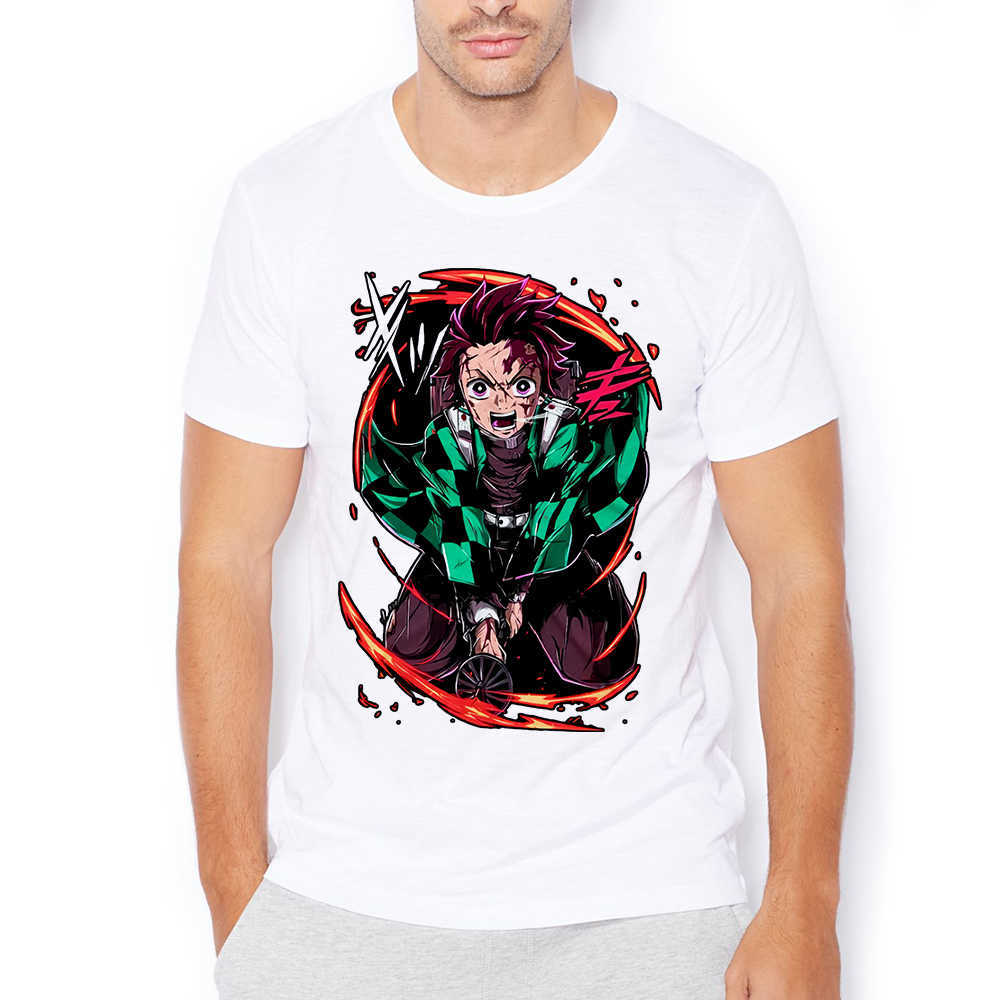 Męskie koszulki Demonslayer Tanjiro Kamado zabawne anime Tshirt Homme Men Casual Short Thirt Manga Kimetsu No Yaiba Streetwear Unisex Tee G230303