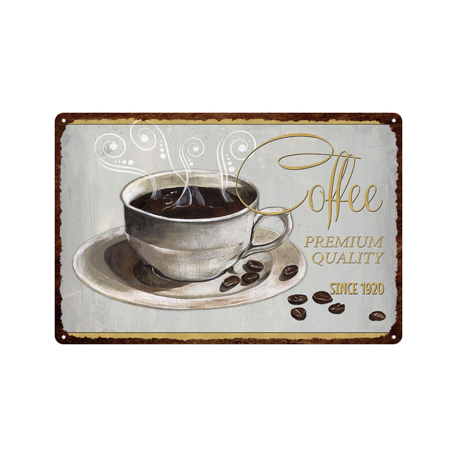 Cartoon Coffee Targa in metallo vintage Targa retrò Pittura Targa in metallo in ferro Immagine di arte della parete cucina Sala da pranzo Cafe Home Decor 30X20 cm W03