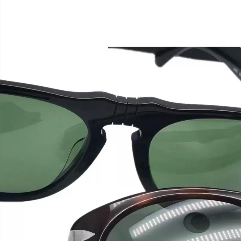 Superbe P714 Lunettes de soleil pilotes dépliant pour les hommes Elastic Nose Bridgev400 55 Plank Implante HD Green Glass Lenses Euroam Big Frame 2407020