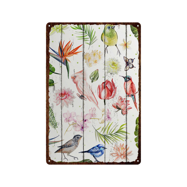 Aquarelle Plante Vintage Métal Tin Sign Animal Tin Sign Fleur Métal Peinture Plaque Décorative Décoration Murale Jardin Salon Café Cuisine Décoration Taille 30X20 w01