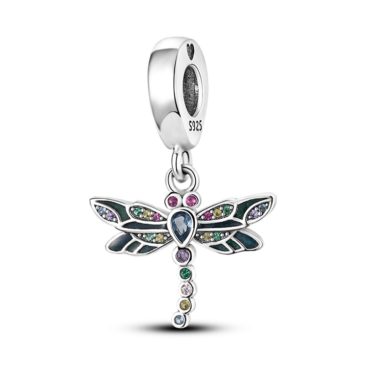 925 Sterling Silver Charm for Pandora New Spring Rain, Flowers and Birds, Beaded Dragonfly, Gradient Bead DIY Butterfly Accessories