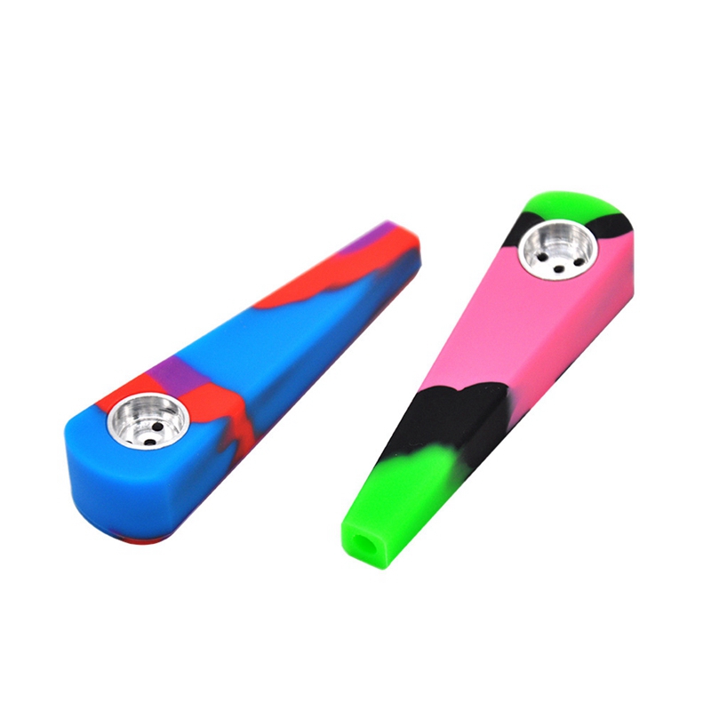 Latest Colorful Silicone Straight Pipes Herb Tobacco Oil Rigs Metal Hole Filter Bowl Portable Handpipes Smoking Cigarette Hand Holder Tube DHL