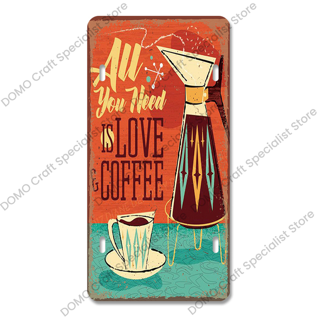 Kaffee-Nummernschild, Vintage-Metallblechschilder, Retro-Kaffeezeit-Metalltafeln für Café, Küche, Wohnzimmer, Zuhause, Wandkunst, Dekor, 30 x 20 cm, W03