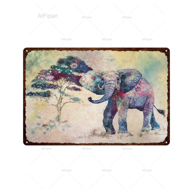 Abstract Waterclor Animais Metal Pintura de elefante Sinais de lata Home Decco Elefante vintage Matal Places Wall Obra de obras de arte de parede Pintura 30x20 W01