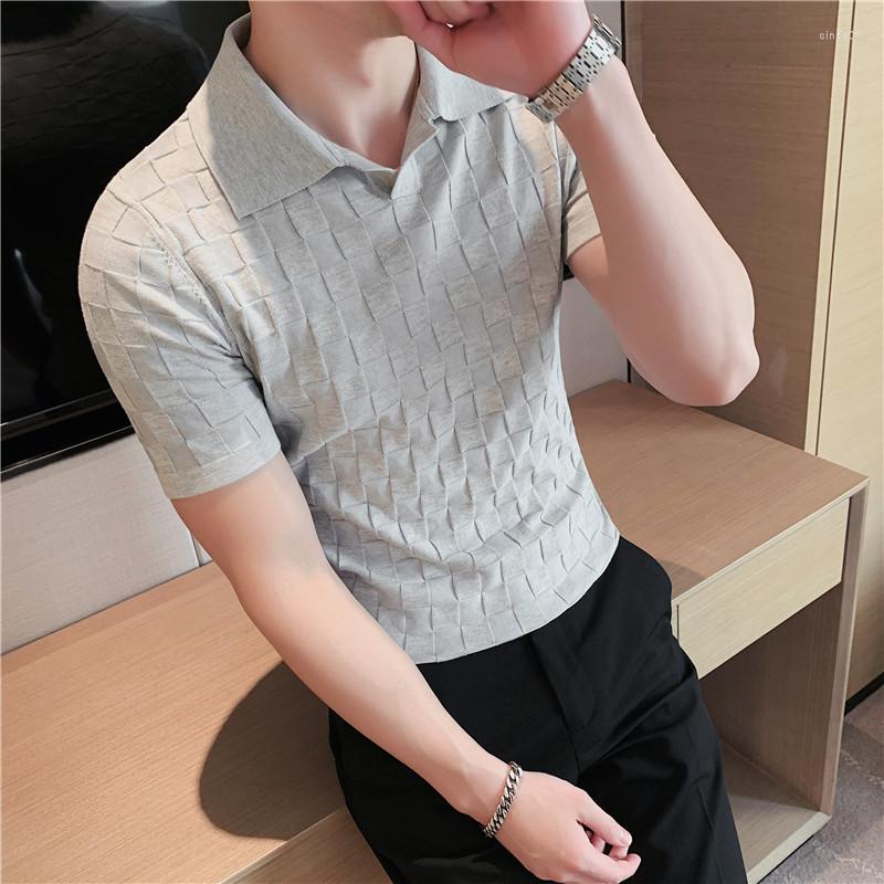 Men's Polos Mens t Shirts Black/gray/green Summer Fashion Sexy Plaid Polo for Men Clothing Stretched Slim Fit Casual Short Sleeve Homme B8BE B8BE