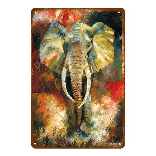 Vintage bunte Elefanten-Zinnposter, abstrakte Tiere, Öldrucke, Metallschilder, Wandkunst, Gemälde für Pub, Bar, Wohnzimmer, Zuhause, personalisiertes Dekor, Größe 30 x 20 cm, w02