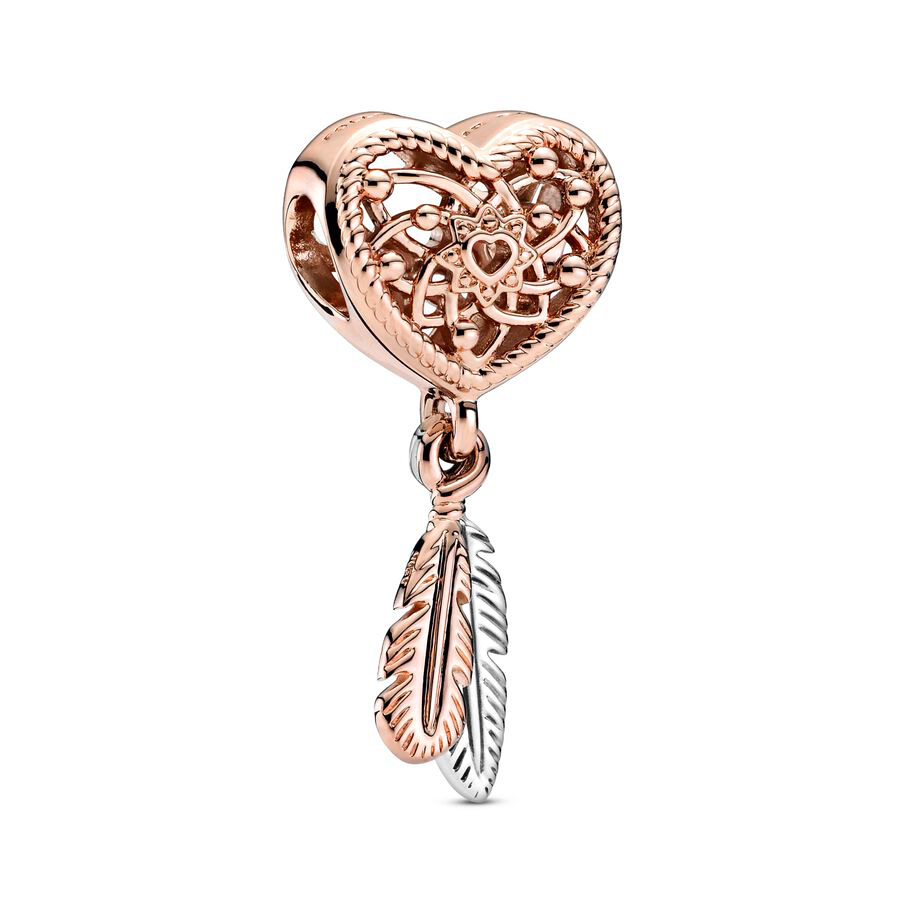 Charm-Anhänger aus 925er-Sterlingsilber, Roségold, spiritueller Traumfänger, Herz-Perlen, passend für Original-Pandora-Armbänder, Schmuck, Geschenk