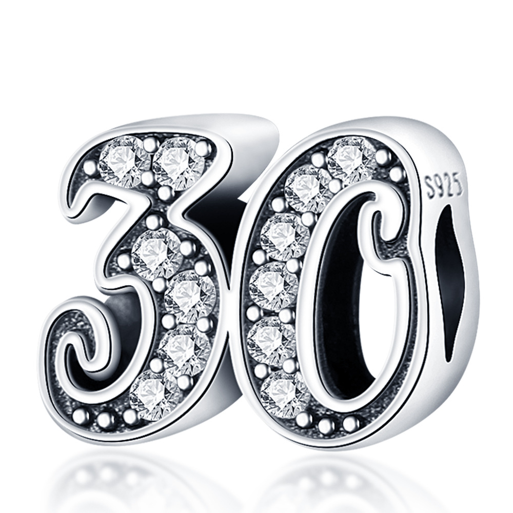 925 Sterling Silver Charm för Pandora Ny Lucky Digital Pendant Jewelry Zircon Halsband DIY Tillbehör Pärlor