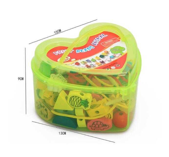 Cartoon Tiere Obst Block Holz Bespannen Threading Perlen Spiel Pädagogisches Spielzeug Für Baby Kinder Kinder Geschenk