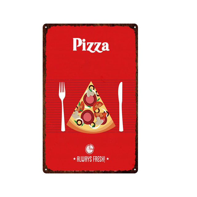 Lezzetli Fast Food Squid Ring Pizza Metal Boyama Tabağı Restoran Yemek Odası Dekor 30x20cm W03