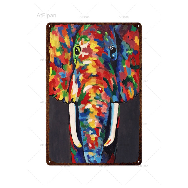 Abstract Waterclor Animais Metal Pintura de elefante Sinais de lata Home Decco Elefante vintage Matal Places Wall Obra de obras de arte de parede Pintura 30x20 W01