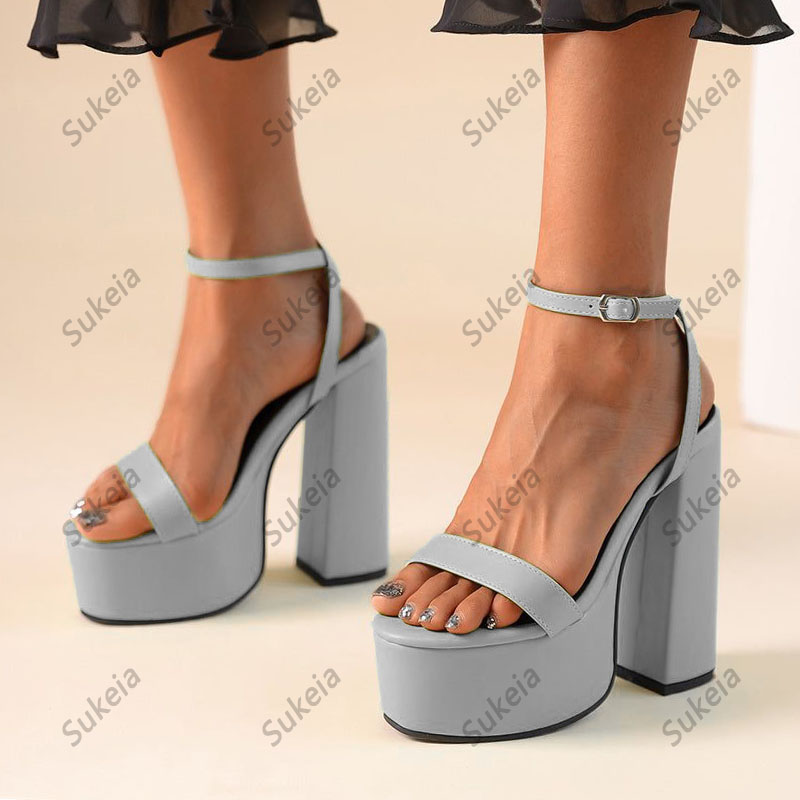 Sukeia – sandales faites à la main pour femmes, lanière à la cheville, talon épais, bout rond, magnifiques chaussures de bal vert ciel bleu, taille américaine 5-15