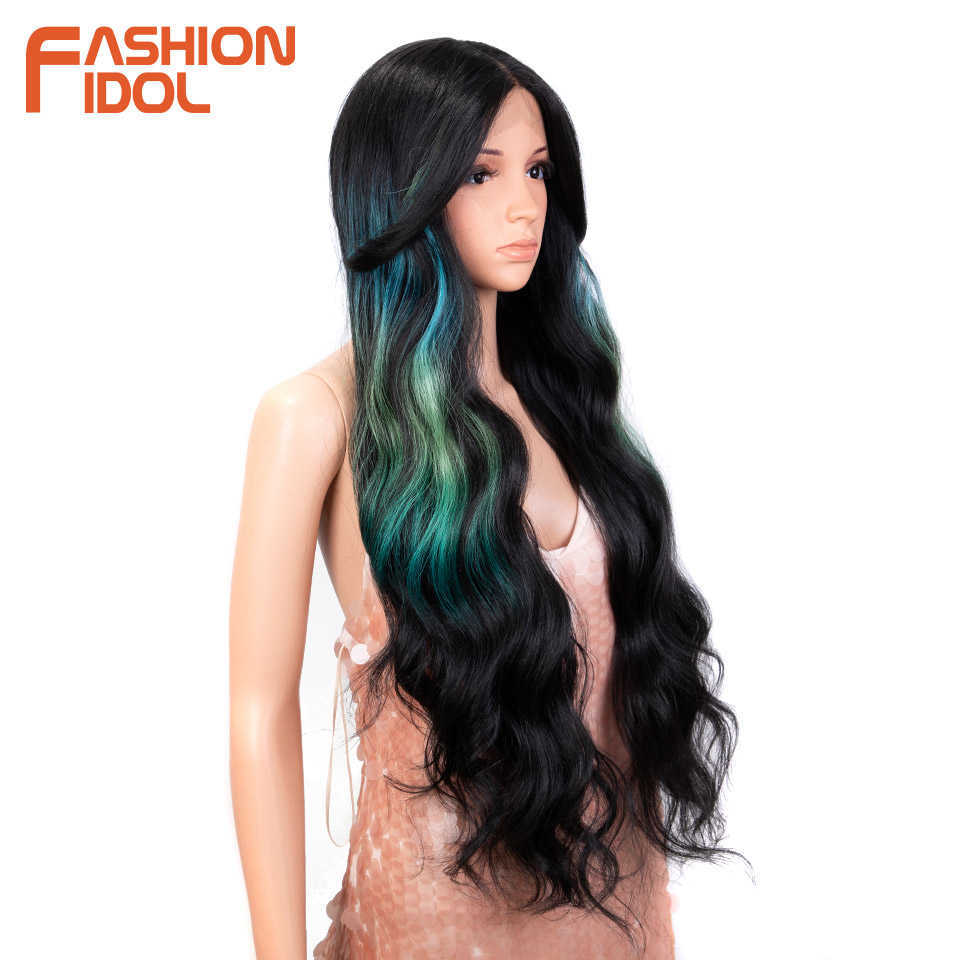 Synthetic Wigs Loose Water Wave Synthetic Lace Front Wig 34inch Ombre Rainbow Glueless with Baby Hair Cosplay s for Women Deep 230227