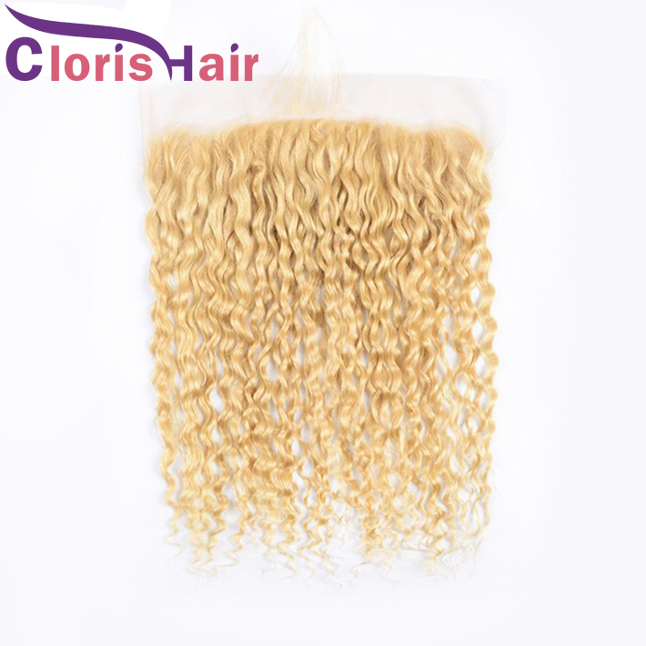 Chiusura con capelli umani ondulati biondi # 613 Vergine brasiliana bagnata e ondulata 13x4 Chiusure frontali in pizzo Biondo Top frontale completo Pezzo