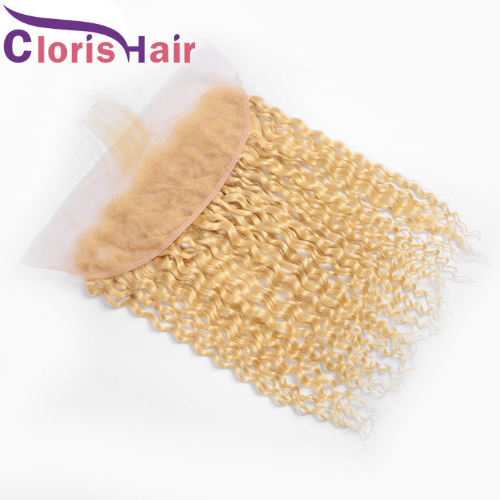 Blonde Water Wave Fermeture de cheveux humains # 613 Vierge brésilienne humide et ondulée 13x4 Fermetures frontales en dentelle Blond Top Full Frontals Piece