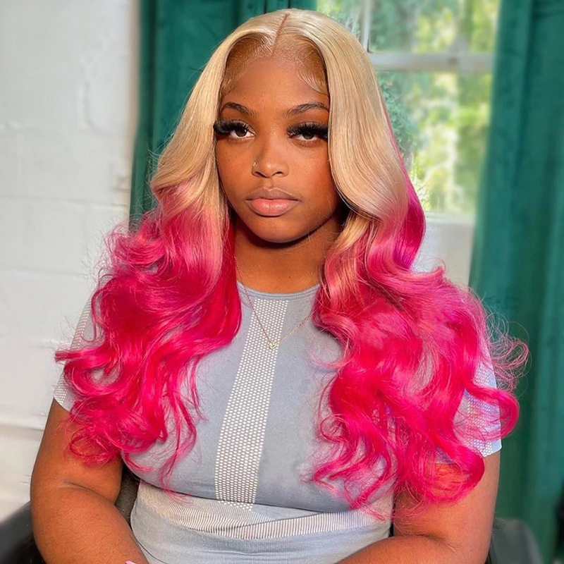 Brazilian Human Hair 613 Pink Color 10-32inch 13X4 Lace Front Wig Body Wave Hair Products 150% 180% 210% Density