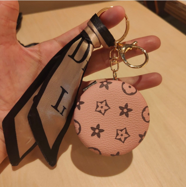 Vanity mirror keychain With Silk Double sided package pendant light luxury Pendant Women Accessories Keyring Gift