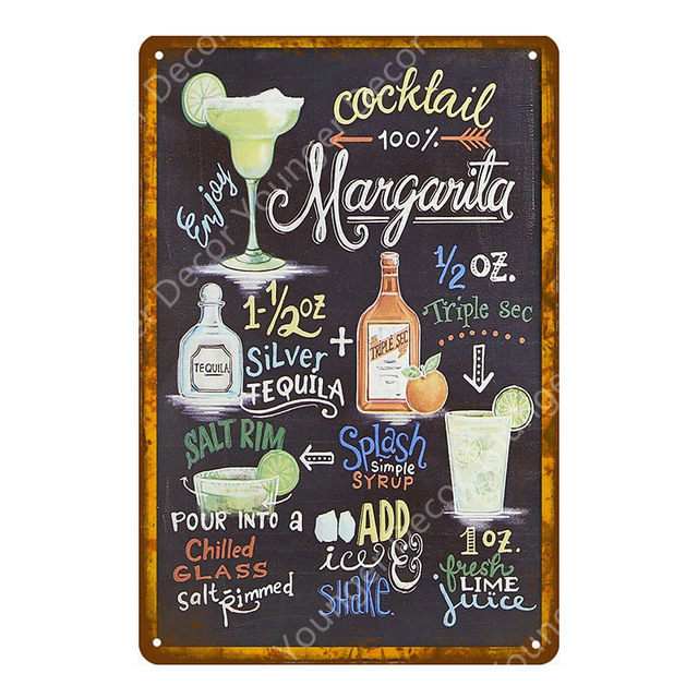 Retro Bar Art Painting Surf Club Cocktail Party Decor Decor Beer Wijn metalen Poster Borden Plaat Vintage Wall Art Advertentie Personaliseerde Tin Plaque Maat 30x20cm W02