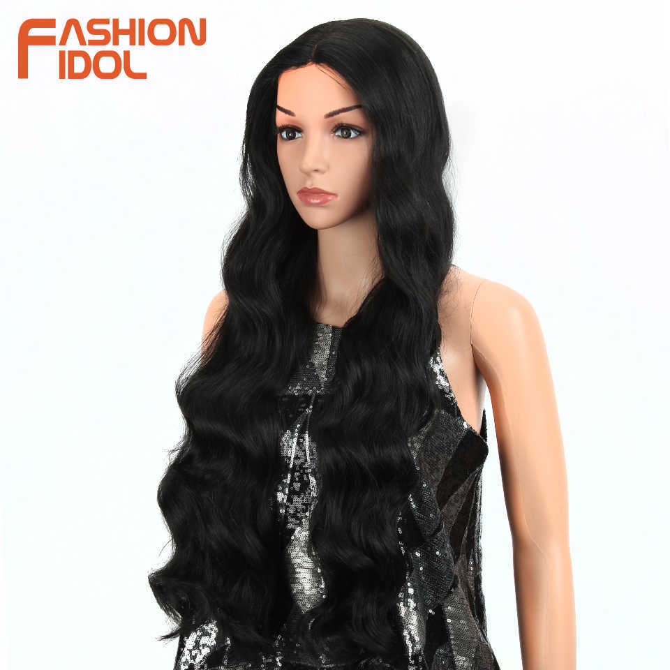 Synthetic Wigs Fashion Idol 28 Inch Deep Wave Hair Synthetic Lace Wigs for Black Women Natural Long Wavy African American Cosplay Wig 230227