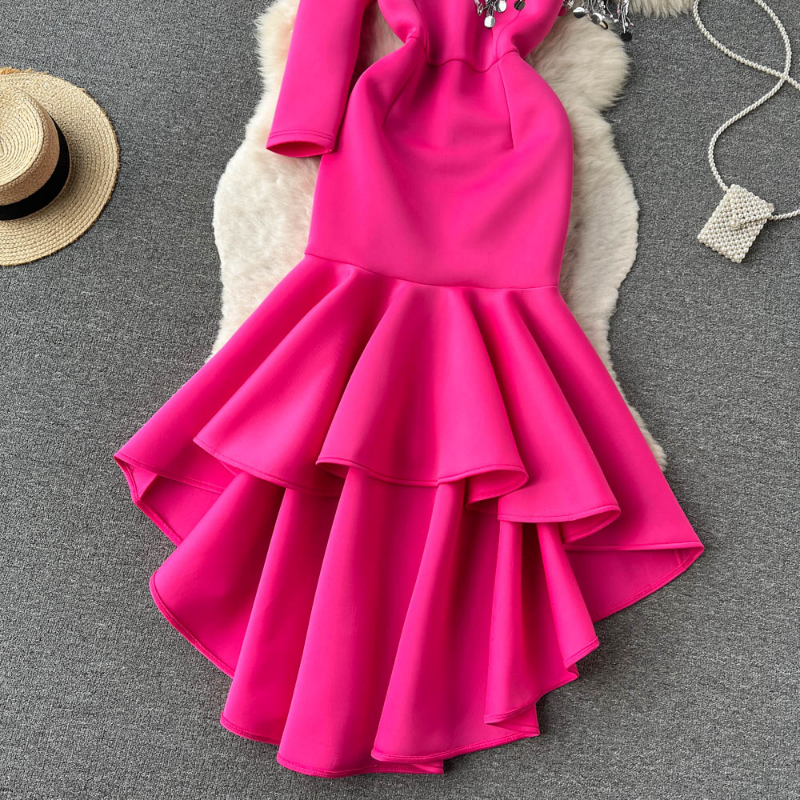 Collar Off-shoulder Shiny Casual Dresses Tassel Robe Femme Vestidos De Mujer Elegant Irregular Ruffles Hip Package Evening Dresses2023