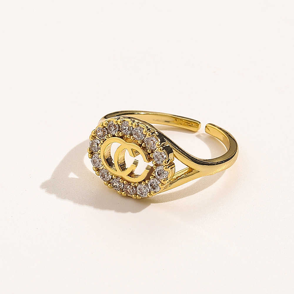 Top designer jewelry genuine gold plated opening diamond inlaid temperament simple version ring female