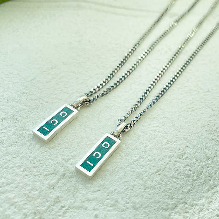 Silver enamel green bar vertical rectangle masculine and feminine temperament Necklace version Luxury ornament