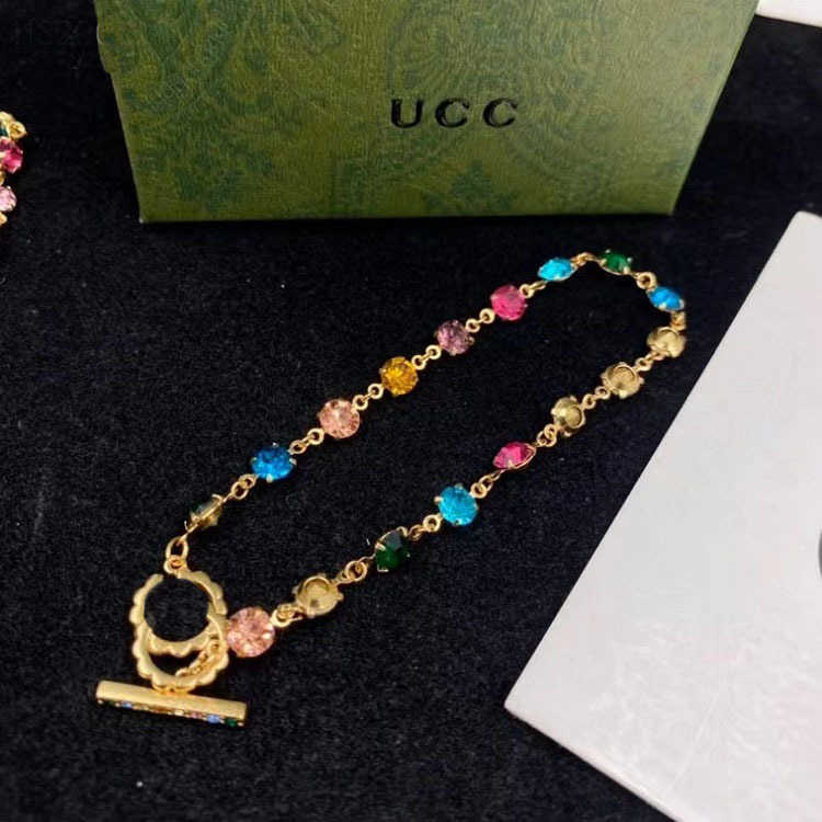 95% OFF 2023 New Luxury High Quality Fashion Jewelry for Double Colored Stone Set Necklace Bracelet Earrings Brass Versatile Chain