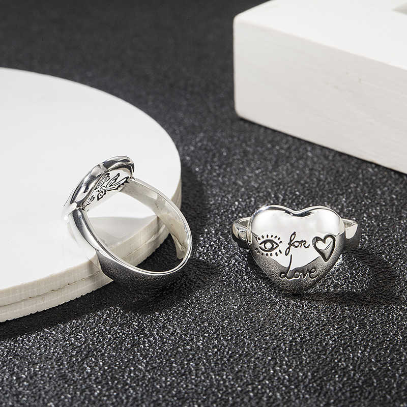 Usine en gros 2023 Nouveaux bijoux de mode de haute qualité de luxe pour antique sculpté fleur et oiseau en forme de coeur amour intrépide Silver Love Couple anneau